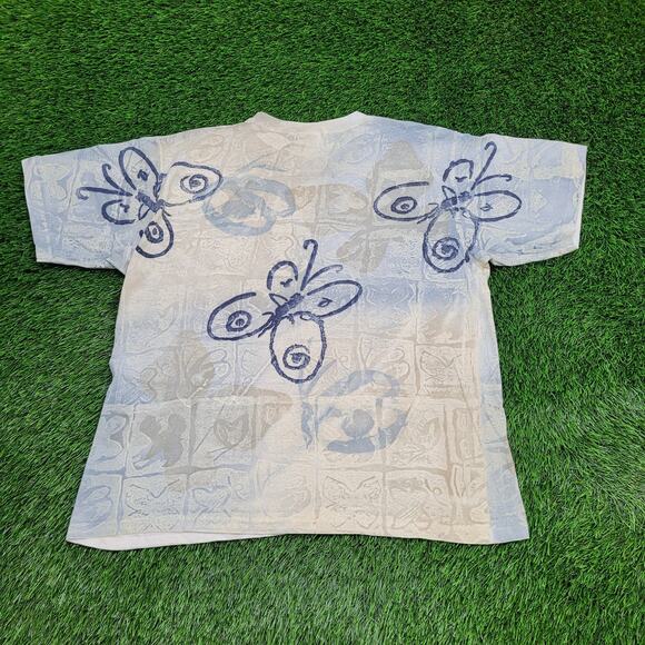 Vintage 90s Cherokee Butterfly Shirt Women L 23x26 Baggy AOP - Picture 2 of 12